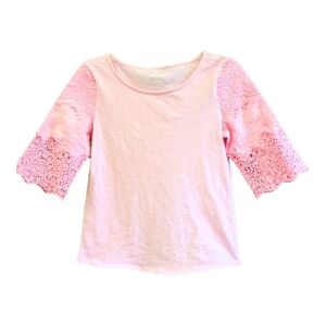 TALBOT'S Pink Cotton Lace Barbie Core Short Sleeve shirt Size Petite petite GUC